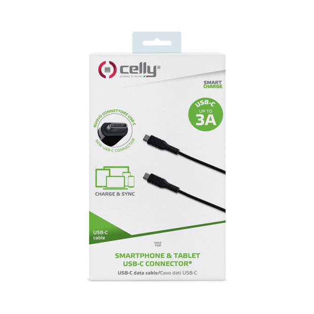 Celly - Power Delivery USB-Kabel Type-C to Type-C, 1 meter, Zwart - Rubber - Celly
