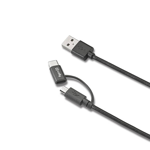 Celly - Micro-USB/Type-C Kabel, 1 meter - Zwart - Kunststof - Celly