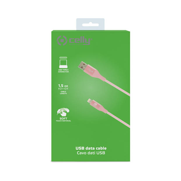 Celly - USB-Kabel Type-C, 1 meter, Roze - Siliconen - Celly Feeling