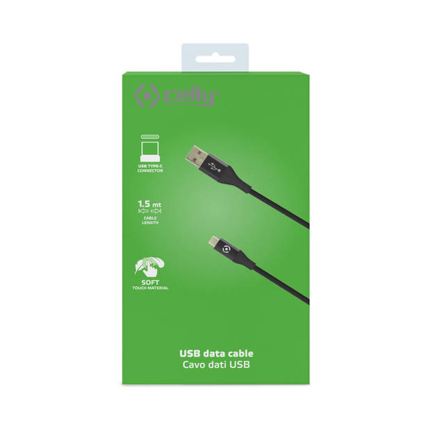 Celly - USB-Kabel Type-C, 1 meter, Zwart - Siliconen - Celly Feeling