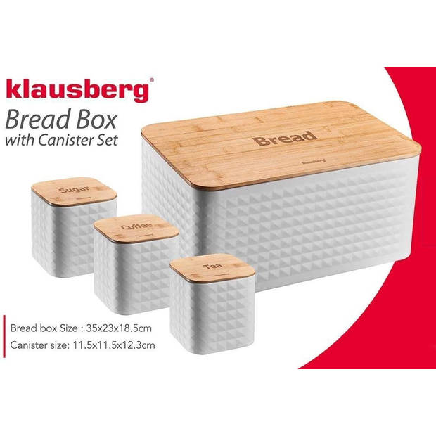 Klausberg 7483 - Broodtrommel, suiker, thee en koffie - Set - deksel is ook snijplank