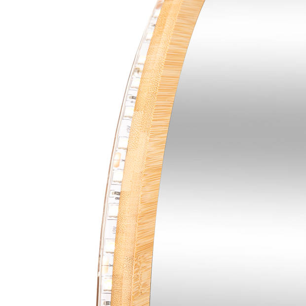 Bamboe Spiegel Rond met LED verlichting 57 cm doorsnede - Bruin