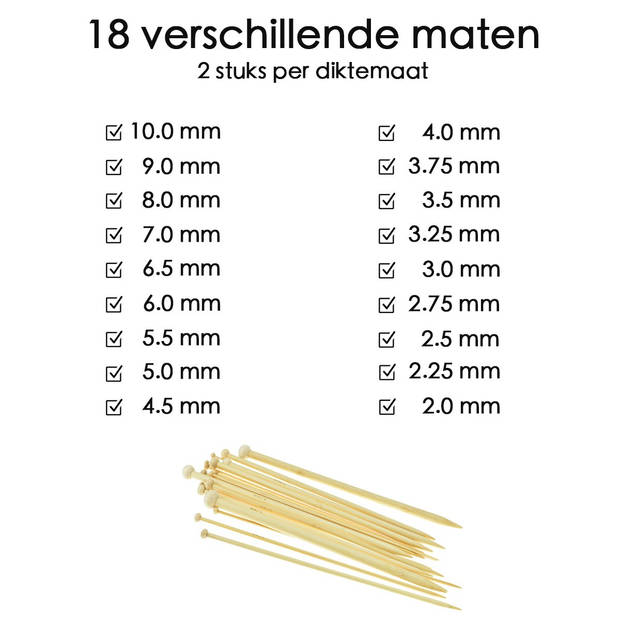 Breinaalden Set Bamboe 36 Stuks 18 Verschillende Maten