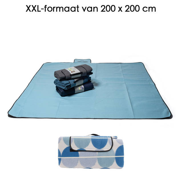 Picknickkleed XXL Blauwe Rondjes Plaid 200 x 200 cm