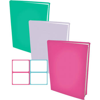 Meisjes pakket 5 assortiment rekbare boekenkaften A4 - 6 stuks inclusief kleur textiel labels