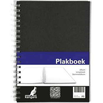 Plakboek Kangaro A5+ 120grs 40 vel voorkant zwart 25x18cm papier(25x19cm met spiraal)