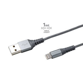 Celly - USB-Lightning Kabel Nylon, Grijs - Celly