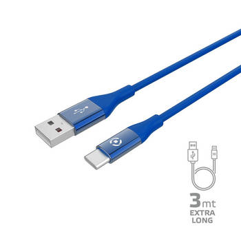 Celly - USB-Kabel Type-C, 3 meter, Blauw - Siliconen - Celly Feeling