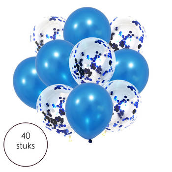 Ballonnenset blauw - Confetti ballonnen - 40 stuks inclusief Lint