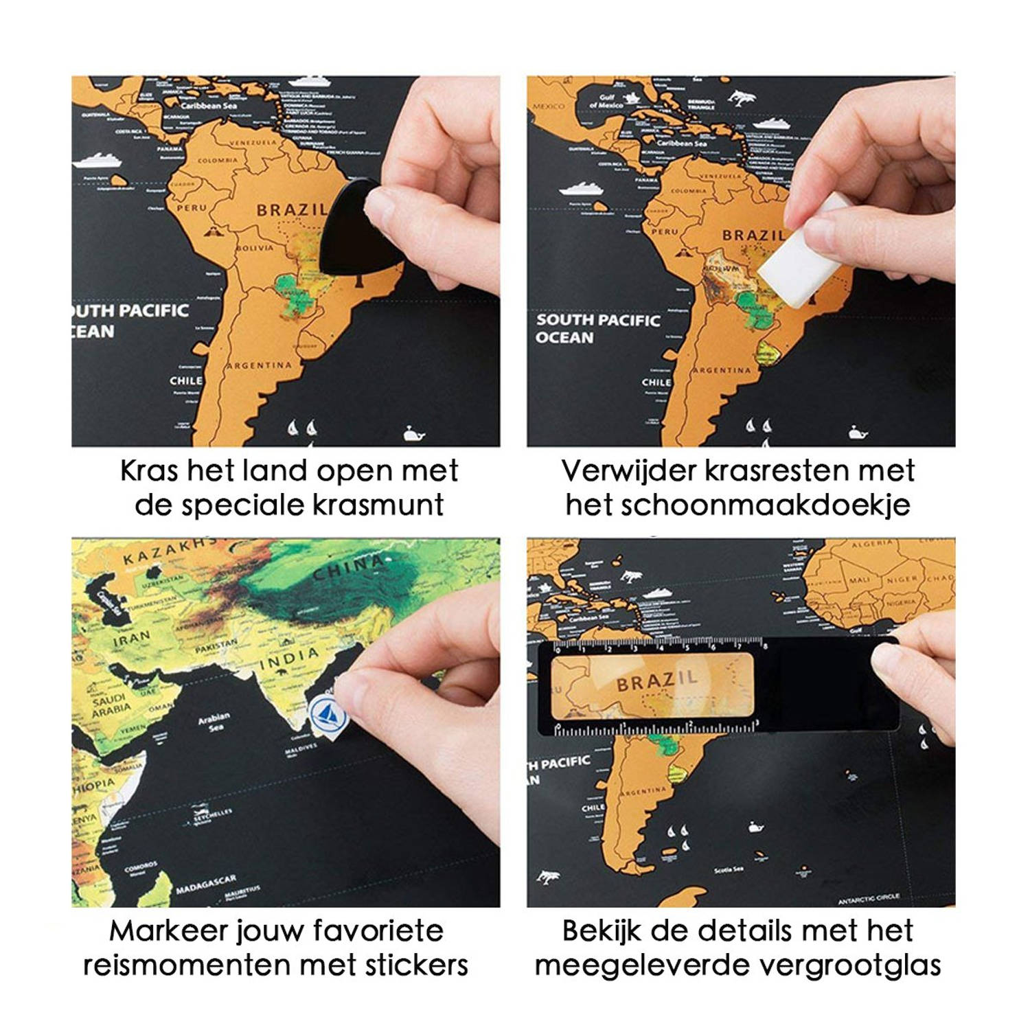 Ambassadeur Op de kop van Armstrong Wereldkaart Kras Poster - 84 x 59.4 cm - World Scratch Map XL | Blokker