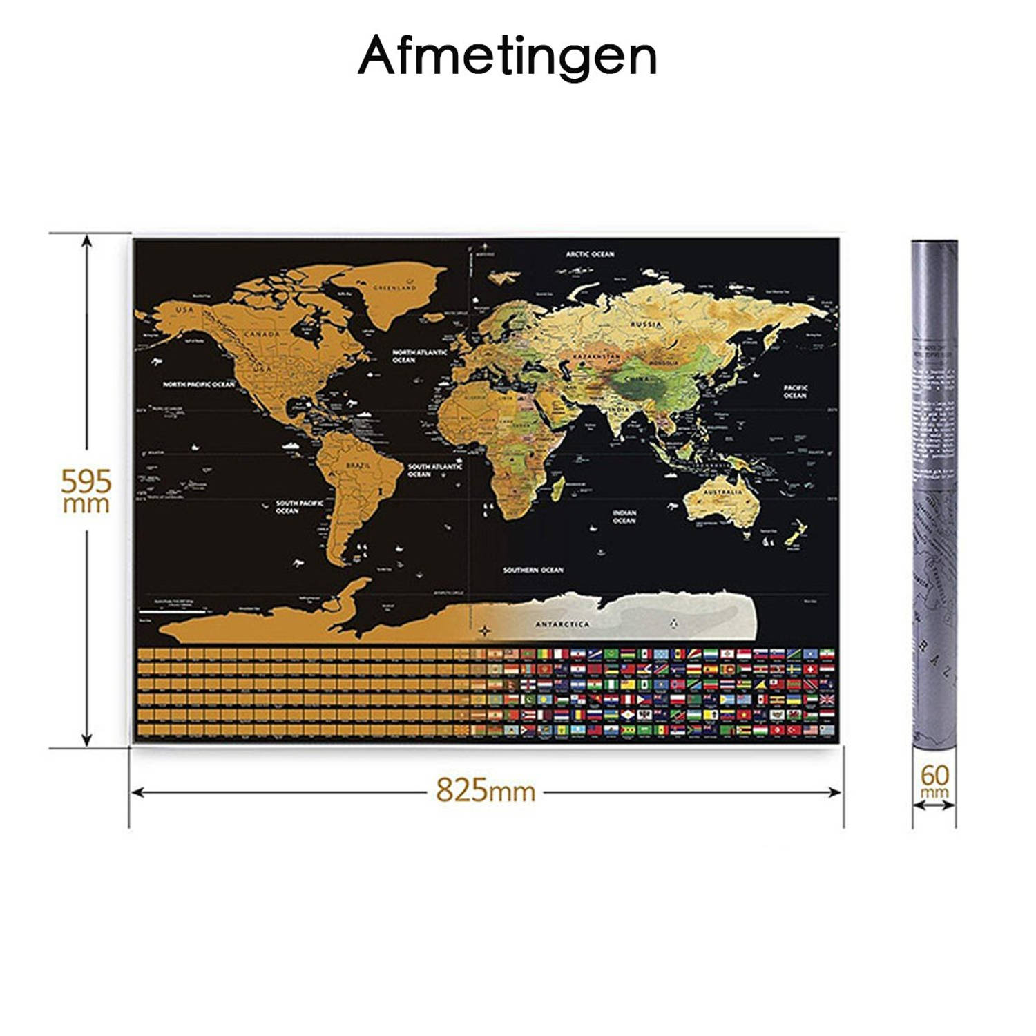Ambassadeur Op de kop van Armstrong Wereldkaart Kras Poster - 84 x 59.4 cm - World Scratch Map XL | Blokker