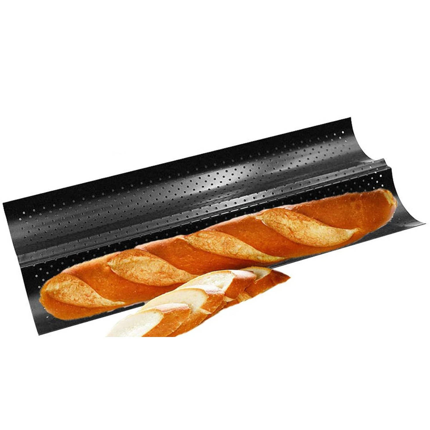 Stokbroodvorm - Bakvorm voor Stokbrood 2 rijen - 380 mm - Zwart | Blokker