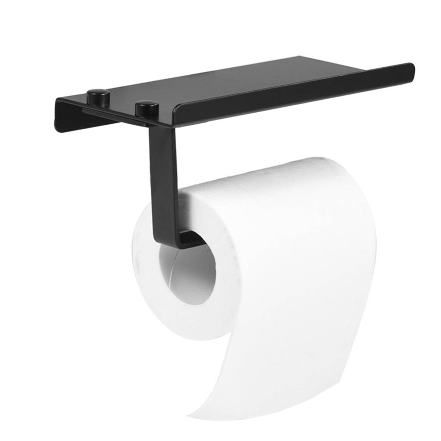 Toiletrolhouder met smartphone plankje - Zwart - rolhouder | Blokker