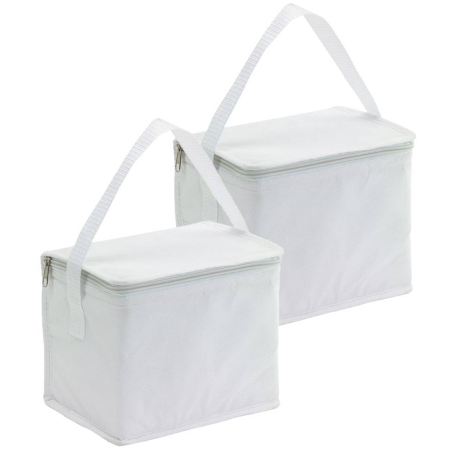 2x stuks kleine koeltassen voor lunch wit 20 x 13 x 17 cm 4.5 liter - Koeltas