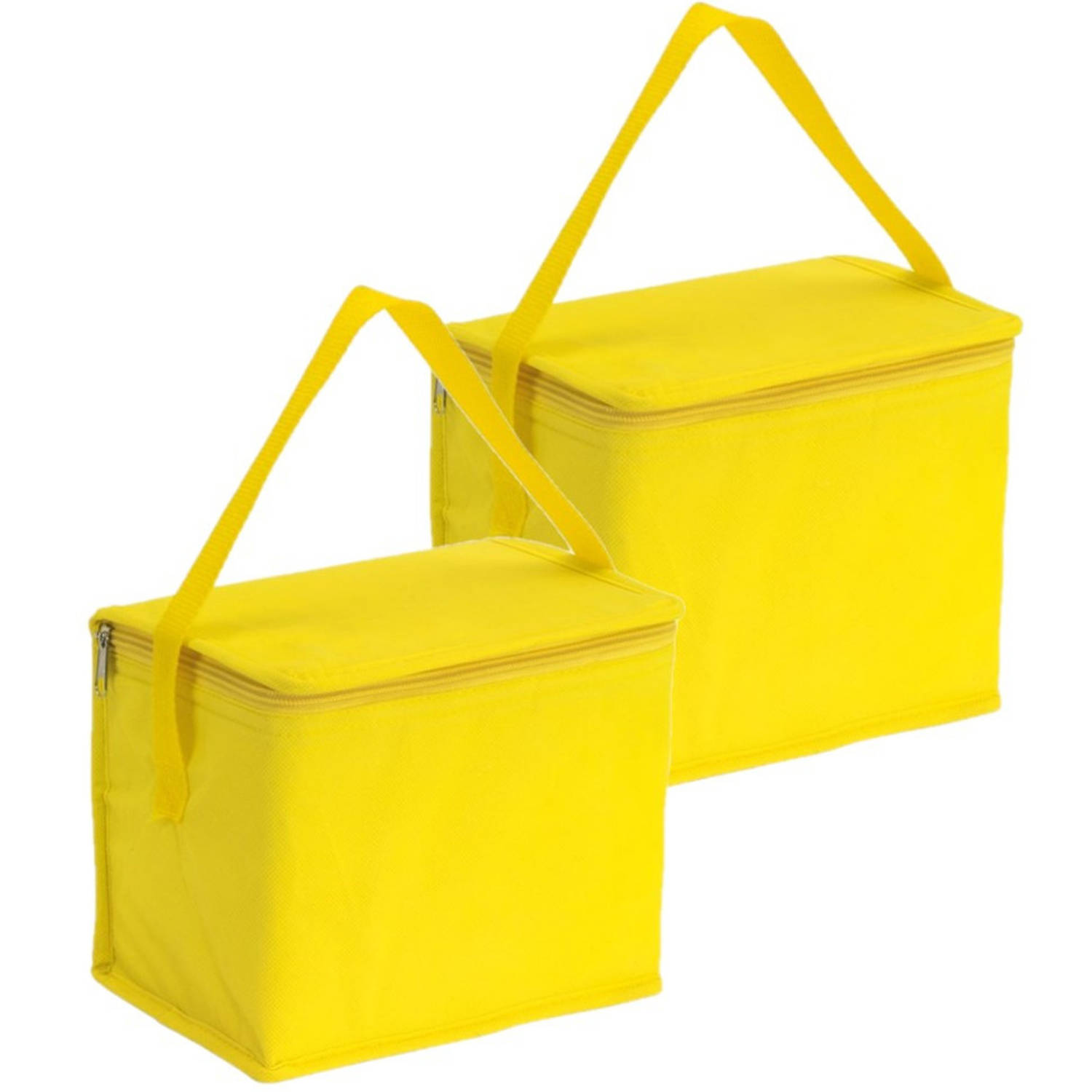 2x stuks kleine koeltassen voor lunch geel 20 x 13 x 17 cm 4.5 liter - Koeltas
