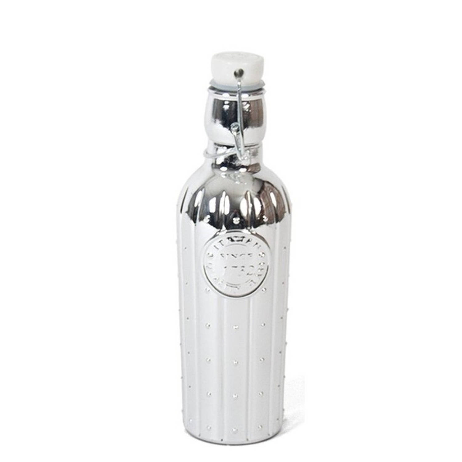 1x Glazen woondecoratie flessen zilver met beugeldop 550 ml - Decoratieve flessen