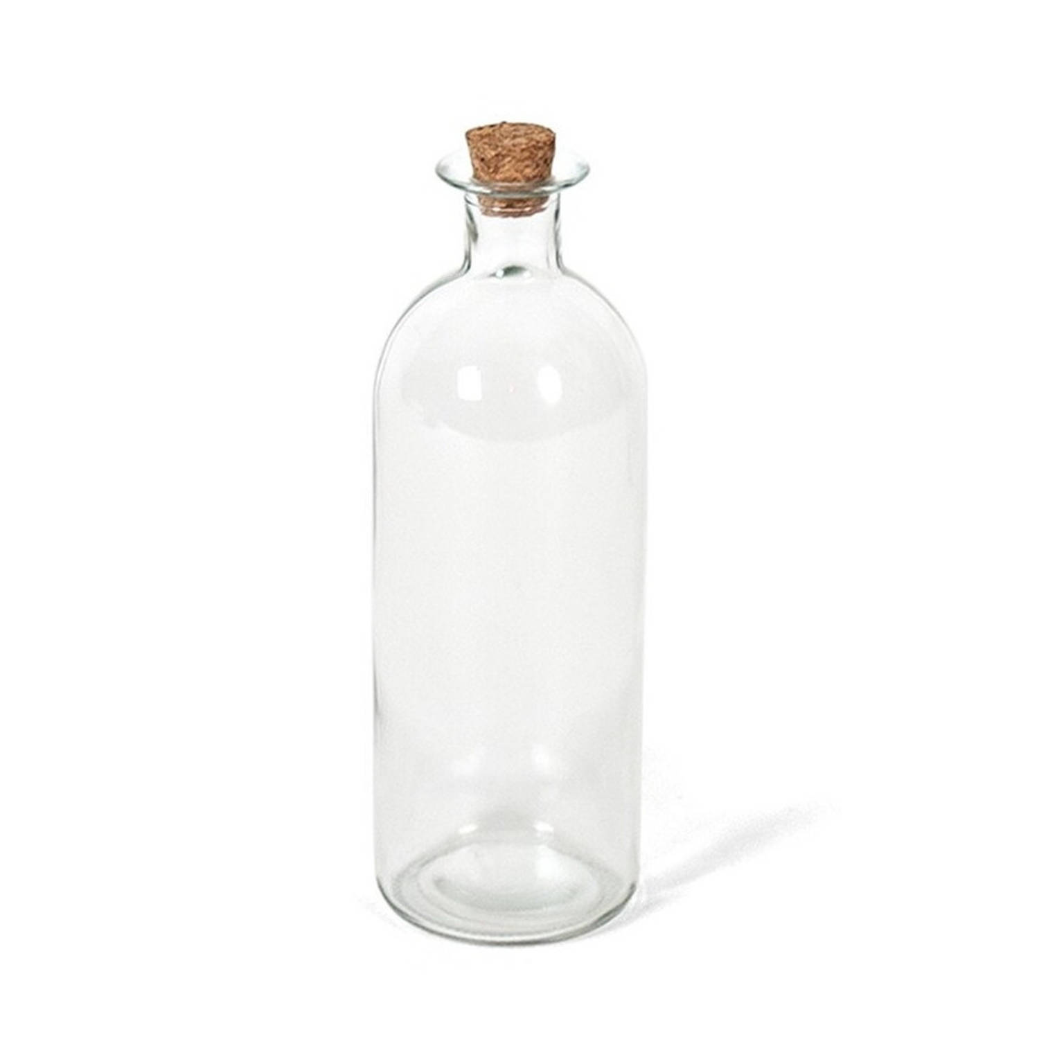1x Transparante glazen olie/azijn flessen met kurken dop 490 ml - Glazen flessen met kurk