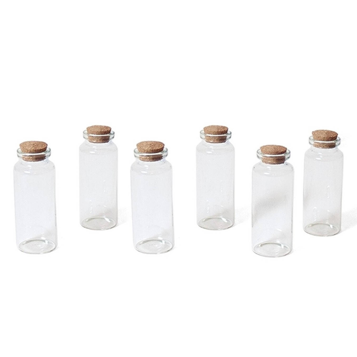 6x Kleine decoratieve glazen uitdeelflesjes met kurken dop 18 ml - Decoratieve flessen