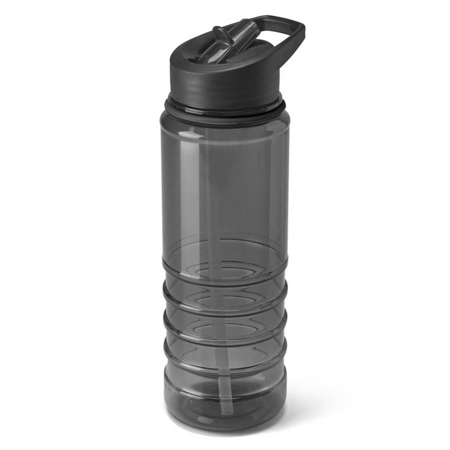 Kunststof waterfles/drinkfles transparant zwart met rietje 650 ml - Sportfles - Bidon