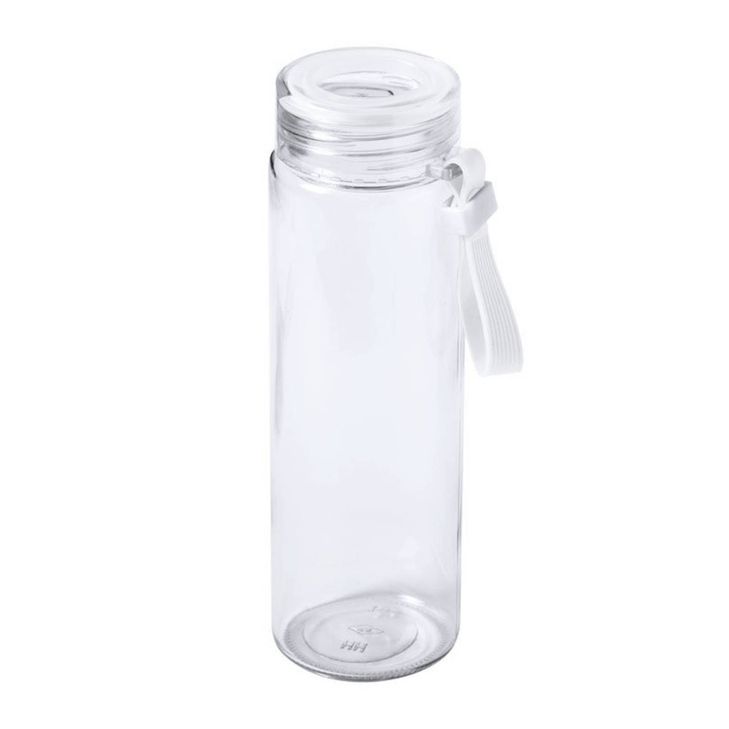Glazen Waterfles/drinkfles Transparant Met Schroefdop Wit Handvat 420 Ml - Drinkflessen