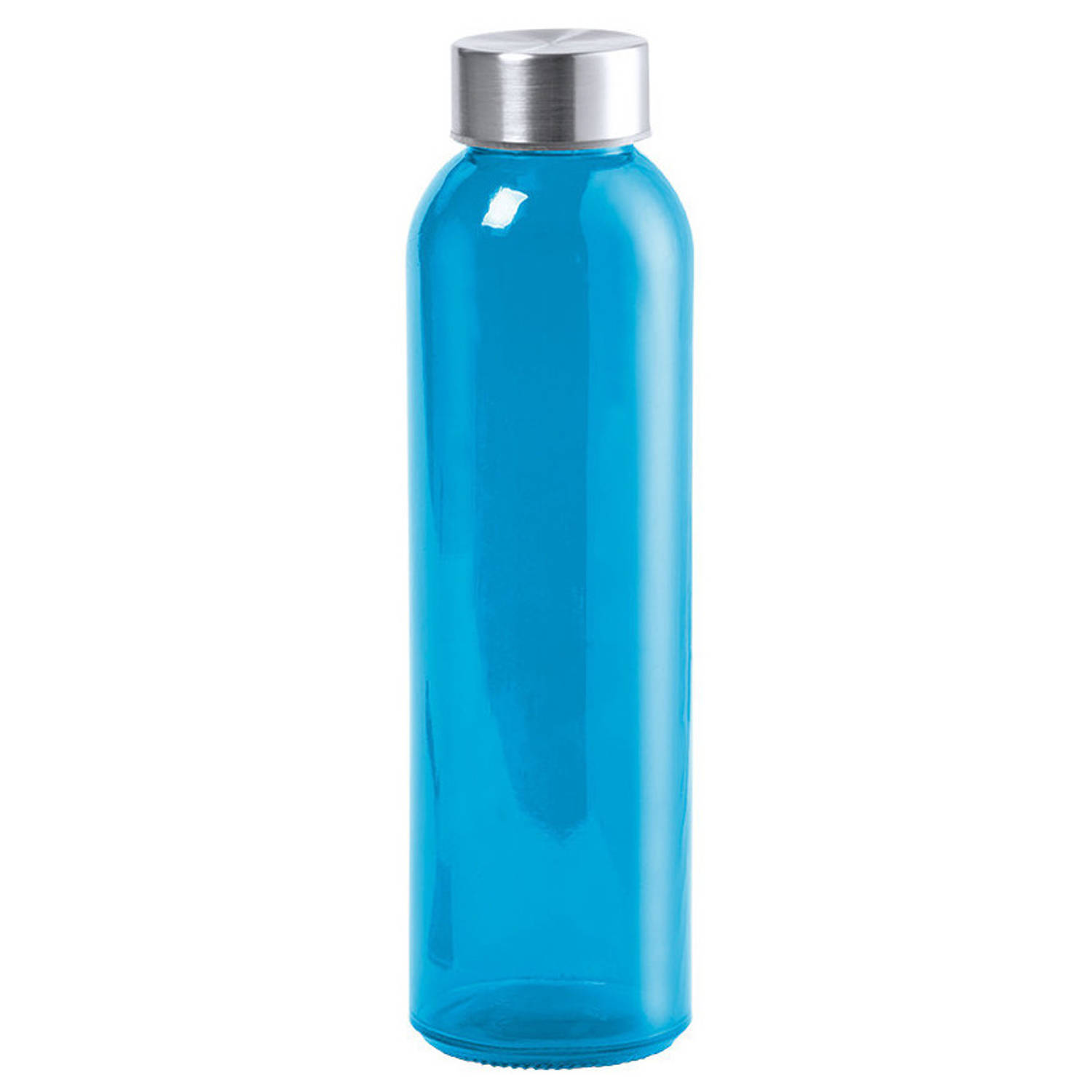 Glazen Waterfles-drinkfles Blauw Transparant Met Rvs Dop 500 Ml Sportfles Bidon