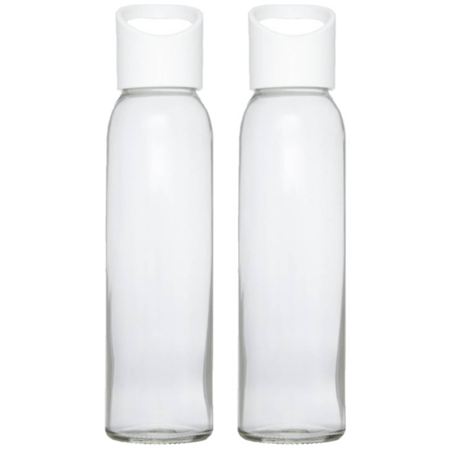 2x stuks glazen waterfles/drinkfles transparant met schroefdop met wit handvat 500 ml - Sportfles - Bidon