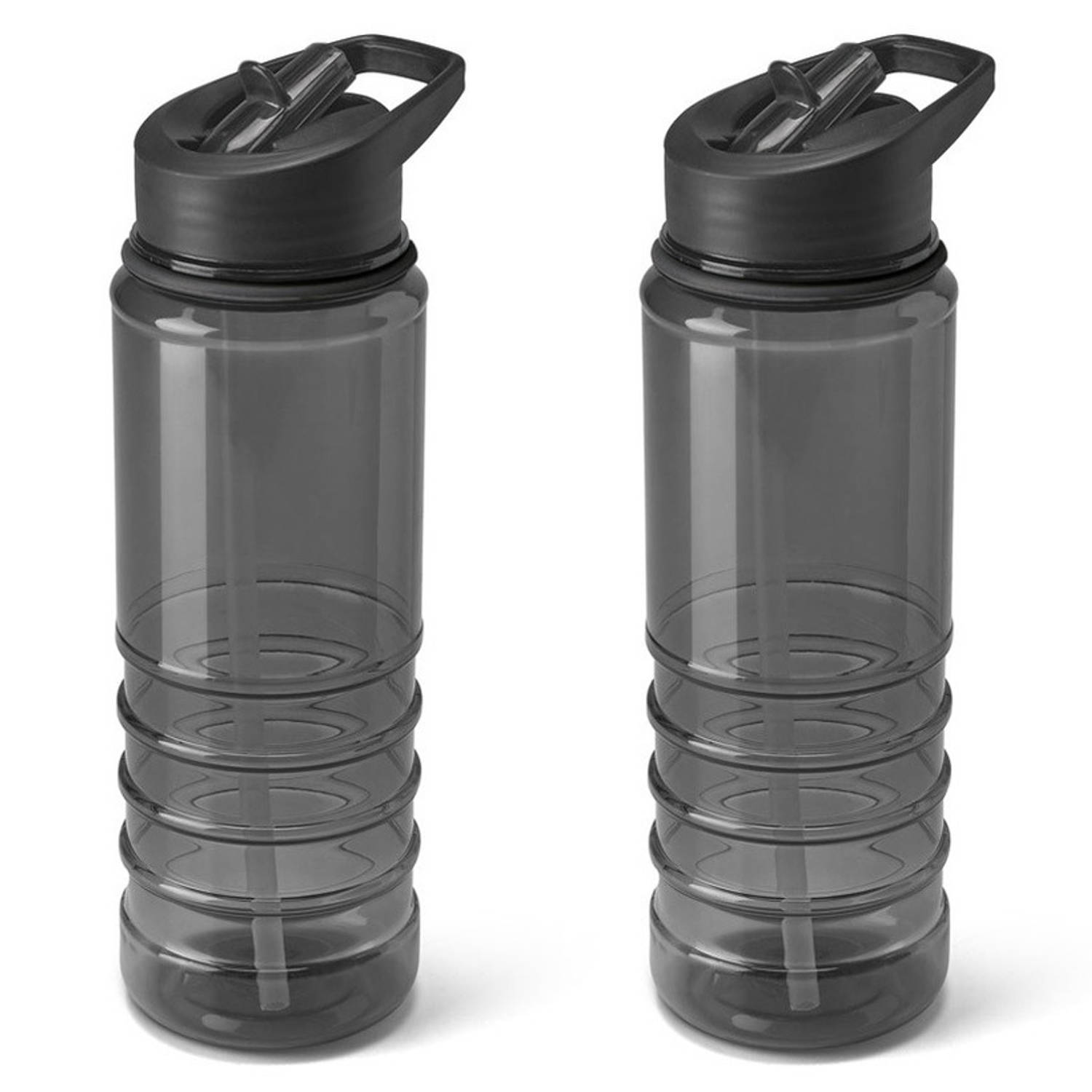personeel Elektricien Baleinwalvis 2x Stuks kunststof waterfles/drinkfles transparant zwart met rietje 650 ml  - Sportfles - Bidon | Blokker