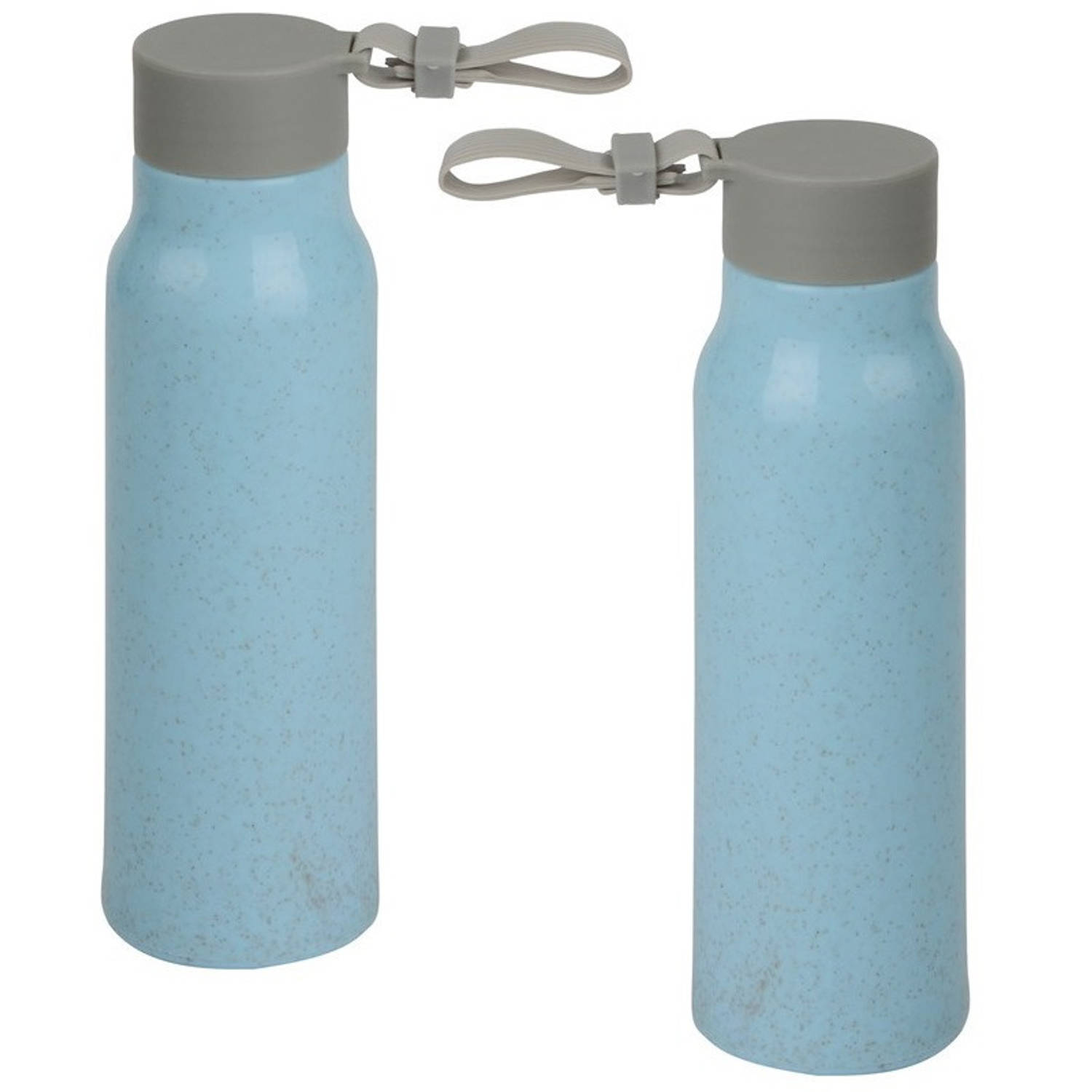 2x Stuks glazen waterfles/drinkfles blauwe coating met kunststof schroefdop 300 ml - Drinkflessen