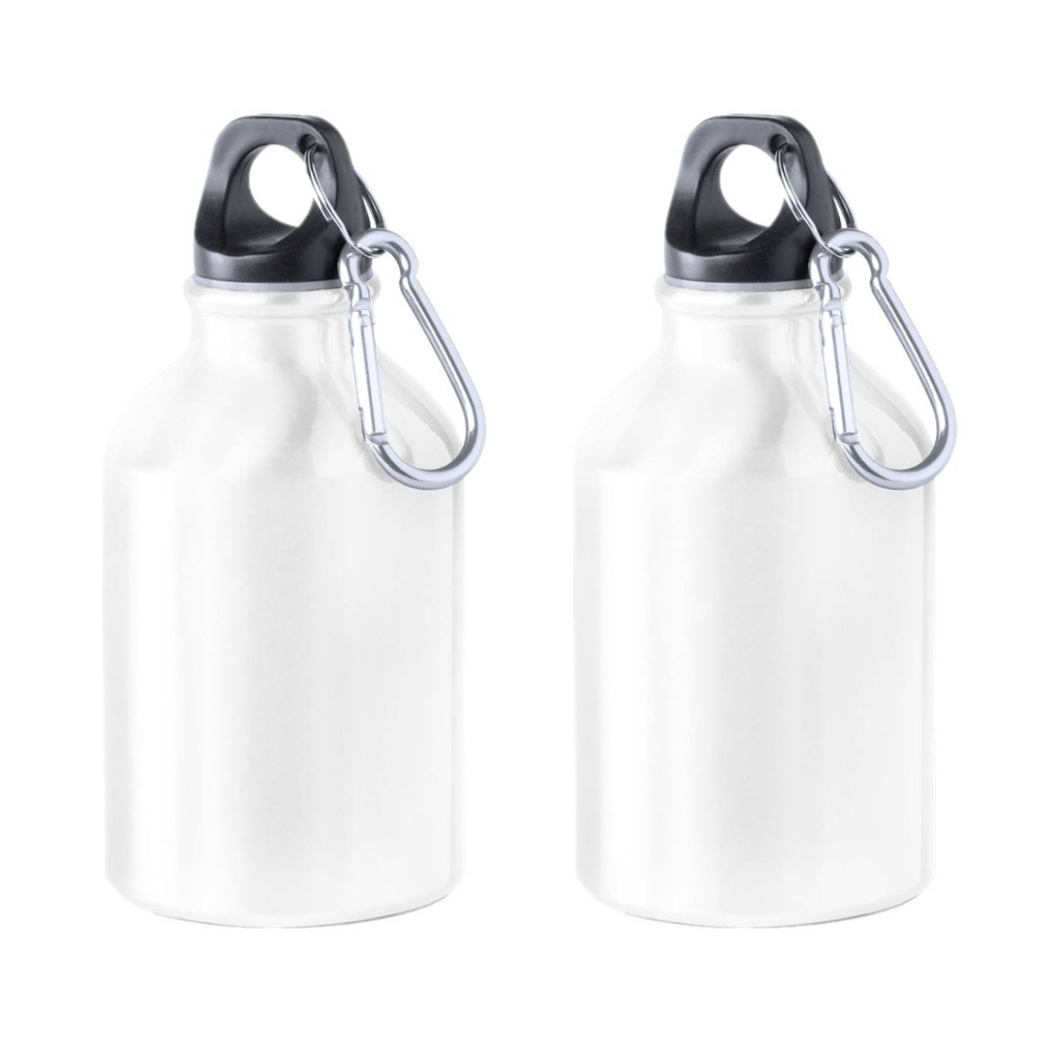 2x Stuks aluminium waterfles/drinkfles wit met schroefdop en karabijnhaak 330 ml - Drinkflessen