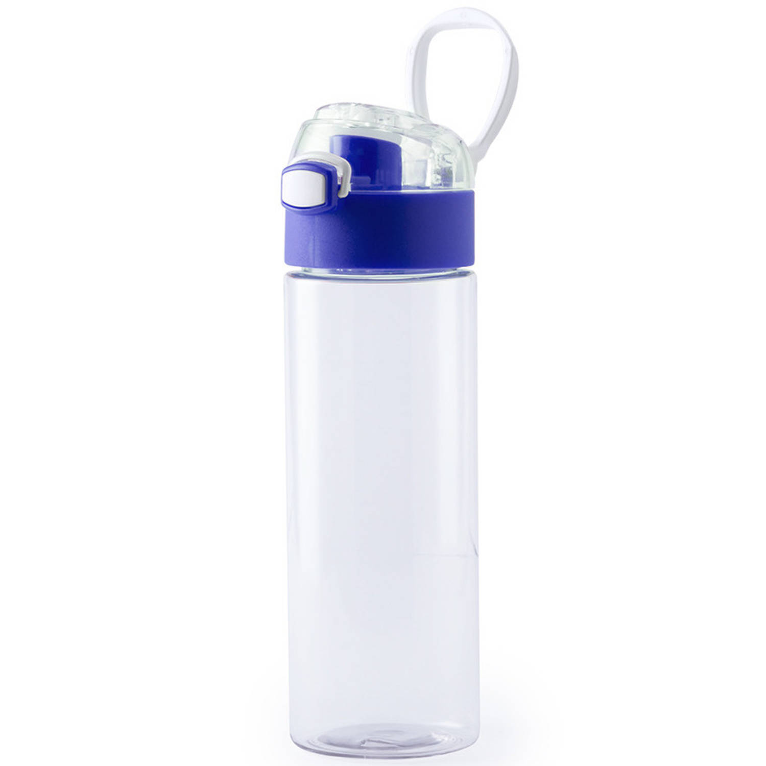 Kunststof waterfles/drinkfles transparant met blauwe schroefdop en handvat 580 ml - Drinkflessen