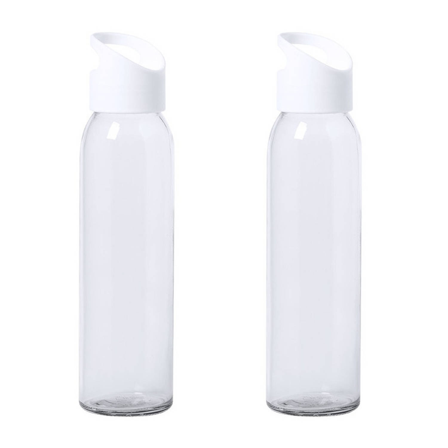2x Stuks glazen waterfles/drinkfles transparant met schroefdop met wit handvat 470 ml - Drinkflessen