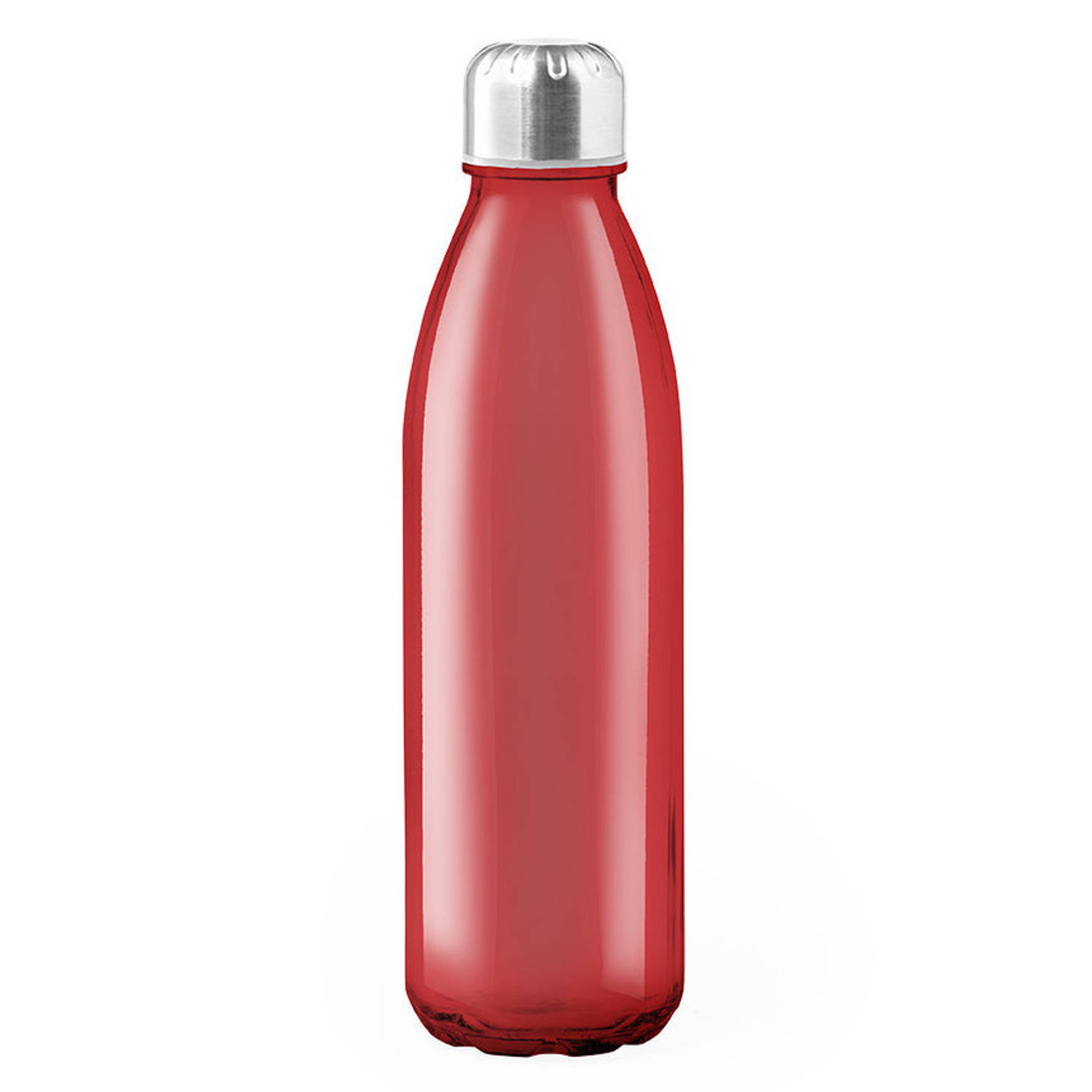 Glazen waterfles/drinkfles rood transparant met RVS dop 650 ml - Drinkflessen