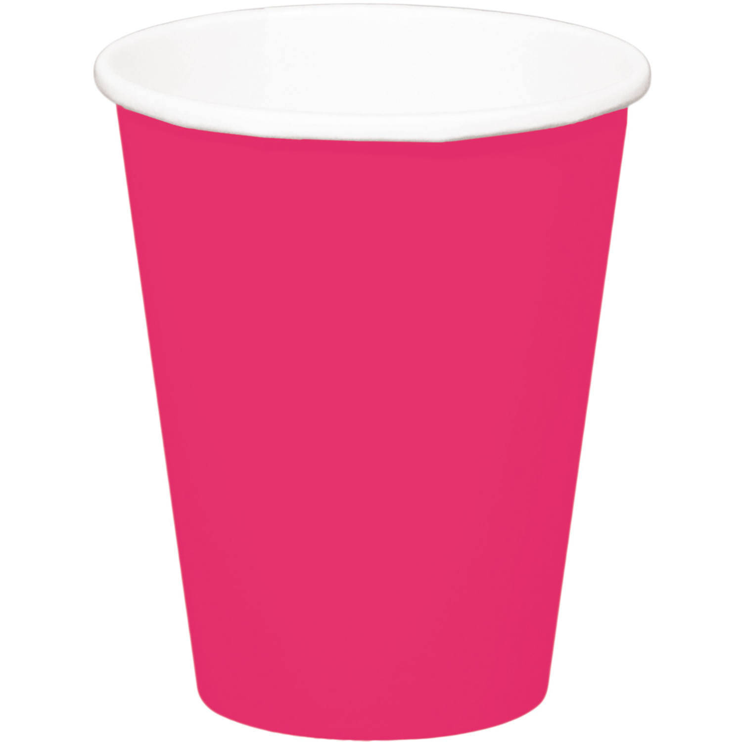 24x stuks drinkbekers van papier fuchsia roze 350 ml - Feestbekertjes