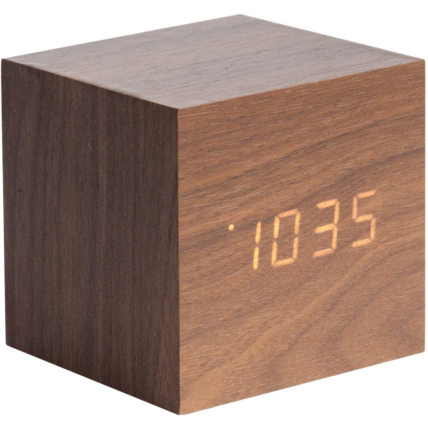 Karlsson Cube Alarmklok Vineer Wit LED 8 x 8 cm Donkerbruin
