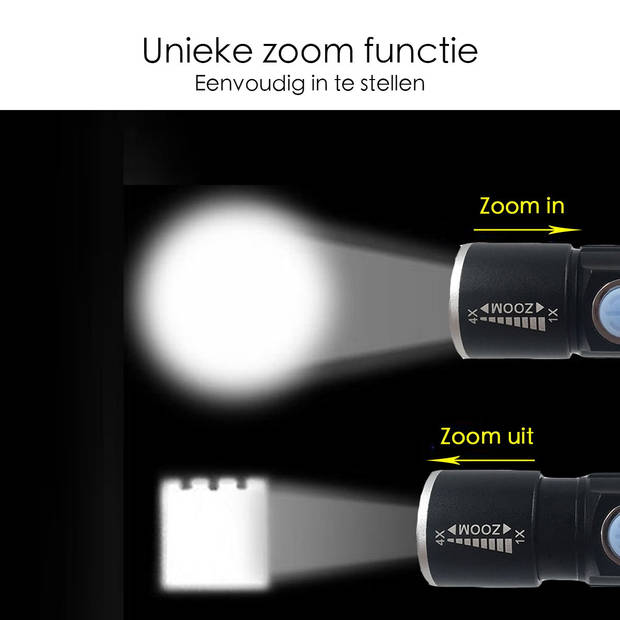 Zaklamp LED Oplaadbaar USB 800 Lumen Met Zoom