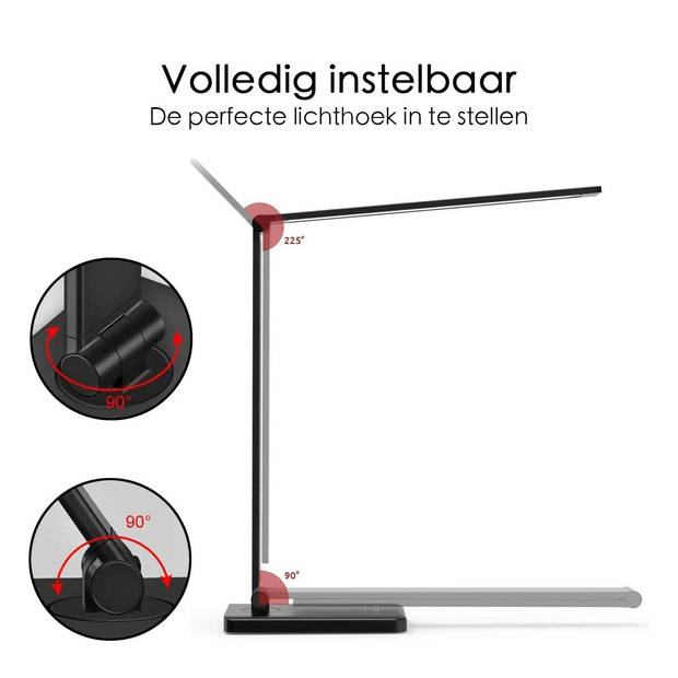 Bureaulamp LED - Verstelbaar - Draadloze Oplader - Zwart | Blokker