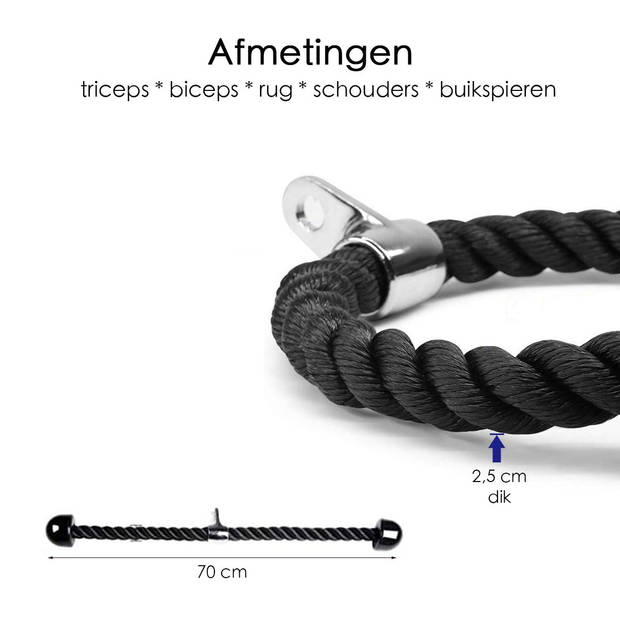 Triceps Touw - Tricep Rope - 70 Centimeter - Zwart - Nylon