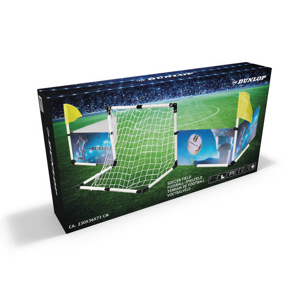 Dunlop Set Voetbal - Boarding, Voetbaldoel, Hoekvlaggen, Voetbal en Pomp - 230x73x36cm