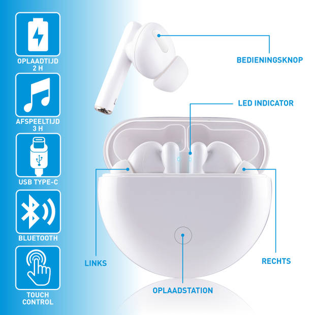 Grundig Oordopjes - Draadloos - Bluetooth - met Microfoon - Wit