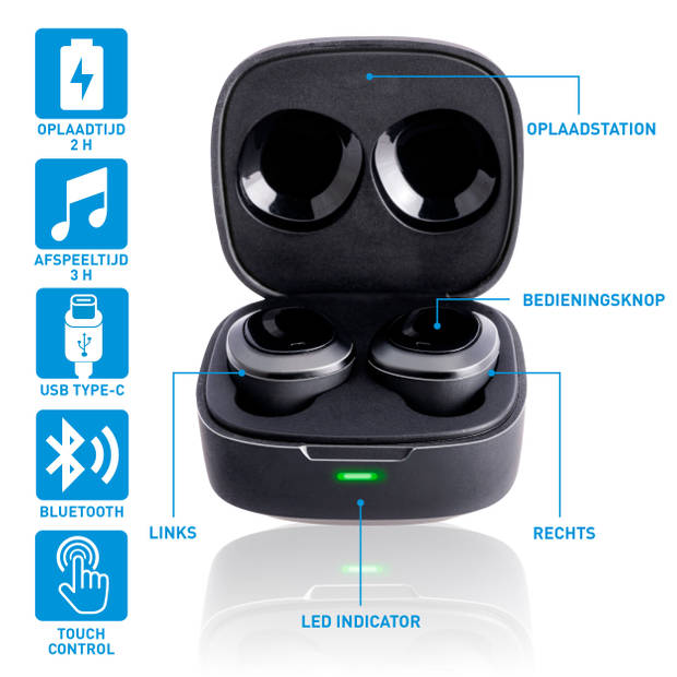 Grundig Draadloze Oordopjes - Bluetooth - In-ear Oortjes met Microfoon - Zwart