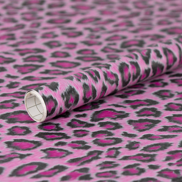 Decoratie plakfolie luipaard print roze 45 cm x 2 meter zelfklevend - Decoratiefolie - Meubelfolie