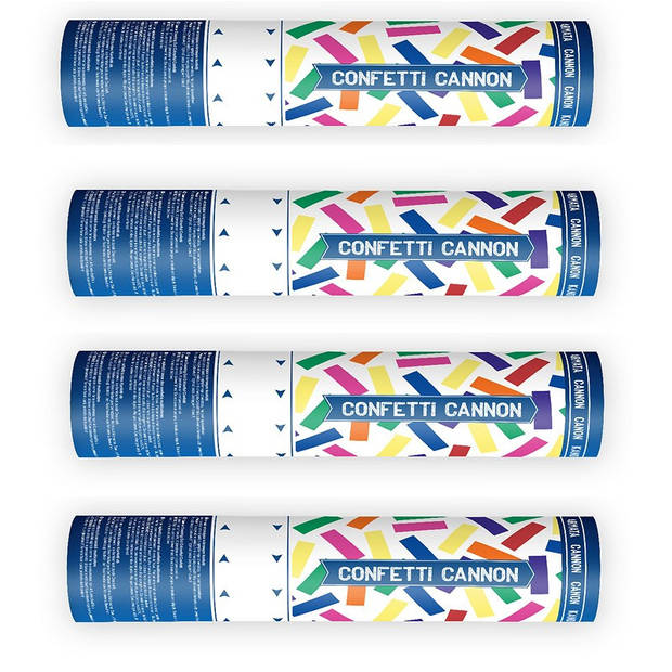 Feestpakket van 4x stuks confetti papier kanonnen kleuren mix 20 cm - Confetti