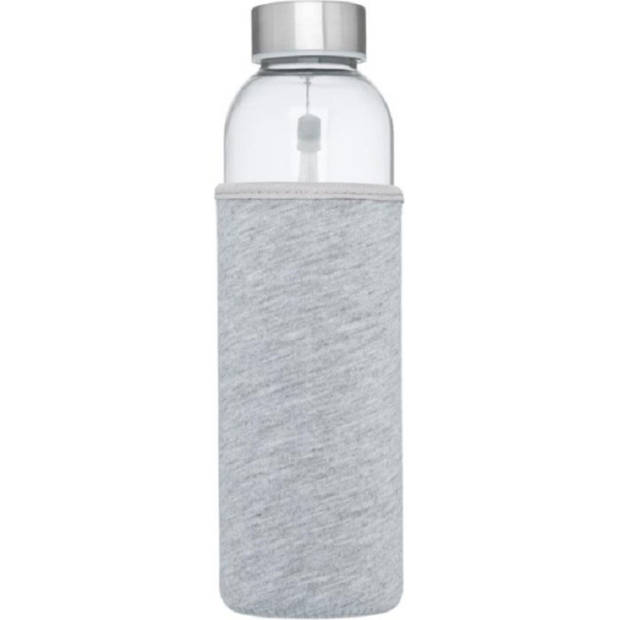 Glazen waterfles/drinkfles met grijze softshell bescherm hoes 500 ml - Drinkflessen