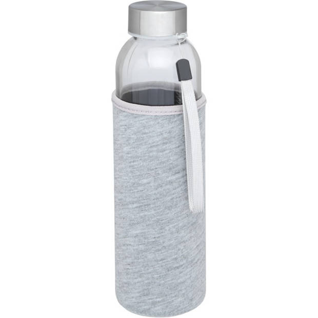 Glazen waterfles/drinkfles met grijze softshell bescherm hoes 500 ml - Drinkflessen