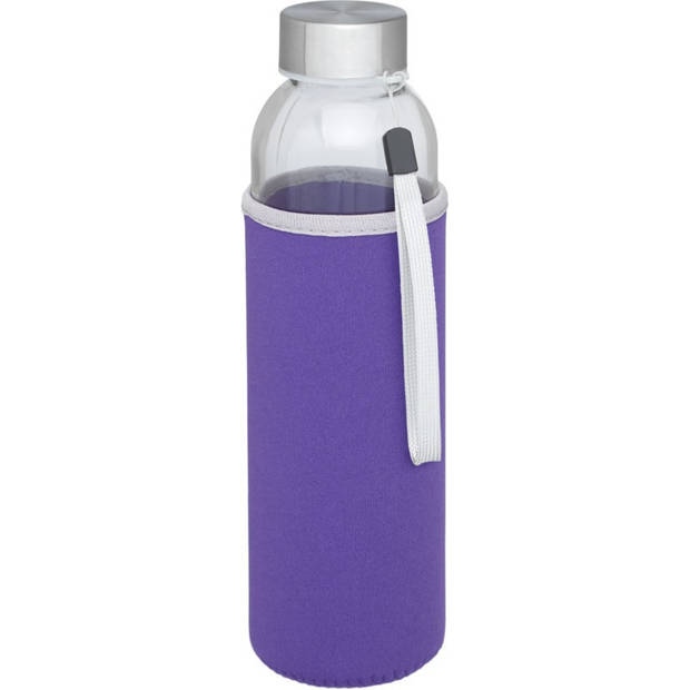 2x stuks glazen waterfles/drinkfles met paarse softshell bescherm hoes 500 ml - Drinkflessen