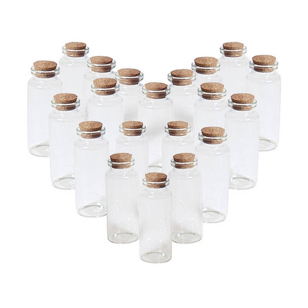 6x Kleine decoratieve glazen uitdeelflesjes met kurken dop 18 ml - Decoratieve flessen