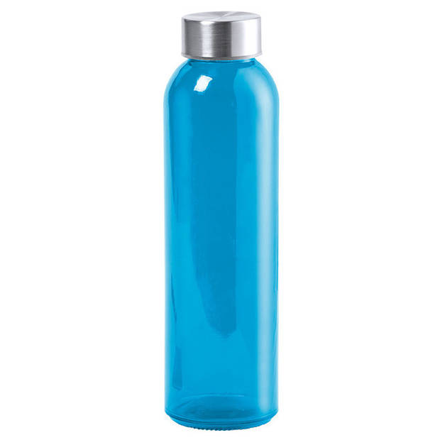 2x Stuks glazen waterfles/drinkfles blauw transparant met Rvs dop 550 ml - Drinkflessen