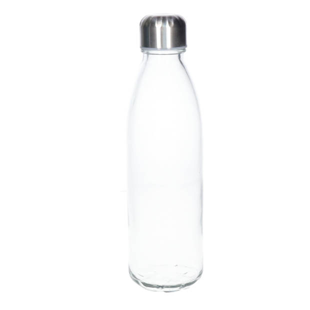 Glazen waterfles/drinkfles - RVS dop - transparant - 650 ml - Bidon - Drinkflessen