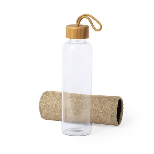 Glazen waterfles/drinkfles - met naturel bamboe houten bescherm hoes - 500 ml - Drinkflessen