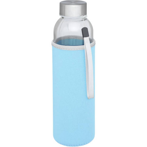 2x stuks glazen waterfles/drinkfles met lichtblauwe softshell bescherm hoes 500 ml - Drinkflessen